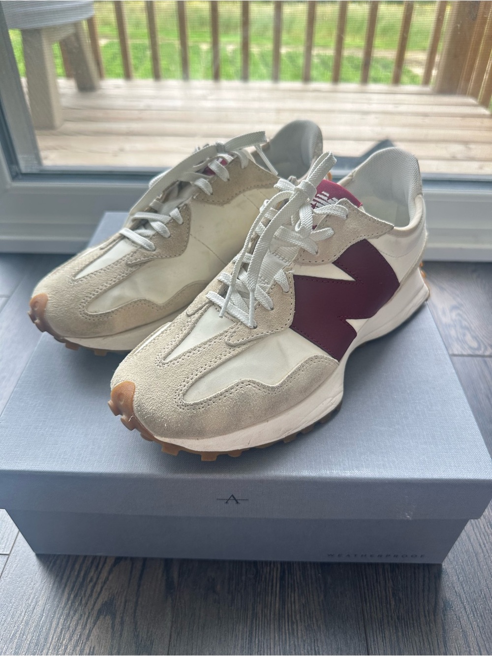 New Balance 327 Women’s Cream and Burgundy Suede sneakers